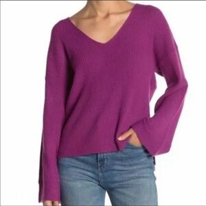 Free Press Ribbed Bell Sleeve V-Neck Sweater Sz S